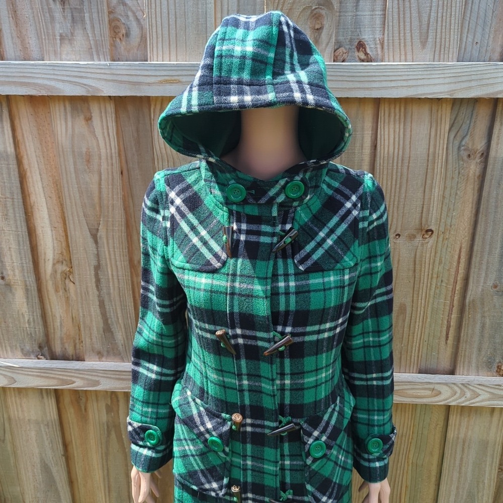 Women's Vintage ES Club Jacket Green Plaid Preppy Wool Clueless XS